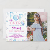 Bubble Birthday Party Invitation Pop on Over Bedankkaart (Voorkant)
