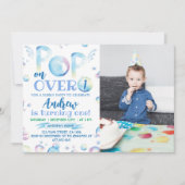 Bubble Birthday Party Invitation Pop on Over Bedankkaart (Voorkant)