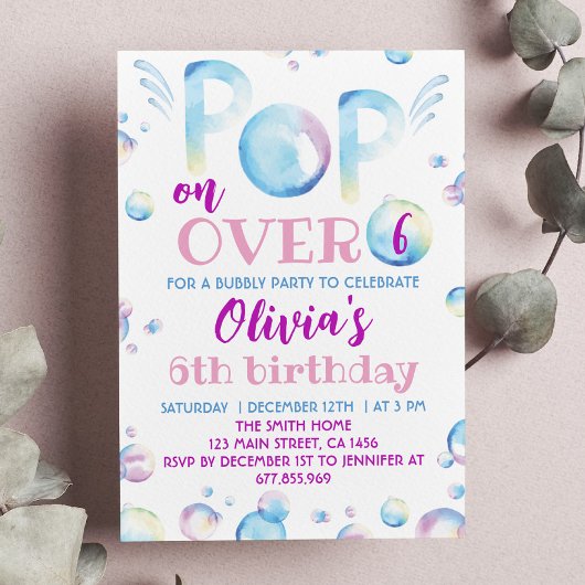 Bubble Birthday Party Invitation Pop on Over Kaart