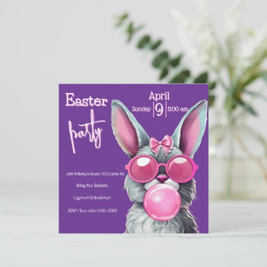 Bubble Blowing Easter Bunny Holiday Party Kaart (Staand voorkant)