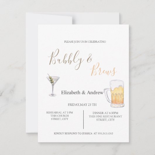 Bubble & Braws Rehearsal Dinner Invitation Kaart (Voorkant)