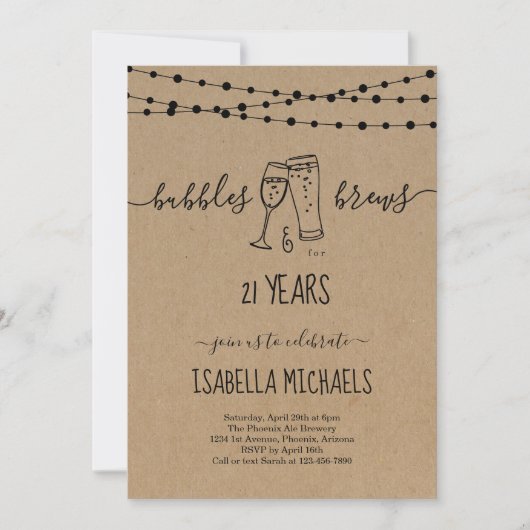 Bubble & Brews 21st Birthday Party Invitation Kaart (Voorkant)