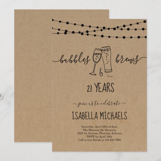 Bubble & Brews 21st Birthday Party Invitation Kaart (Voorkant / Achterkant)