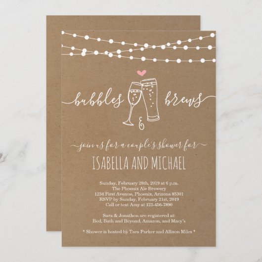 Bubble & Brews Couple's Shower Invitation Kaart (Voorkant / Achterkant)