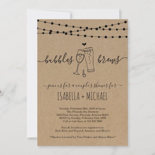 Bubble & Brews Couple's Shower Invitation Kaart (Voorkant)