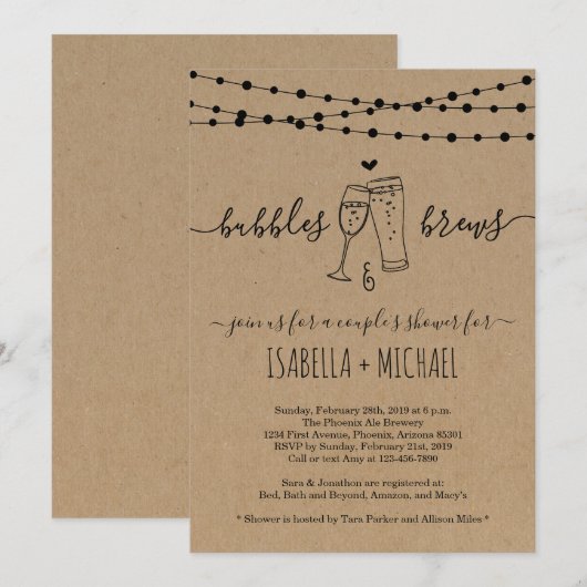 Bubble & Brews Couple's Shower Invitation Kaart (Voorkant / Achterkant)