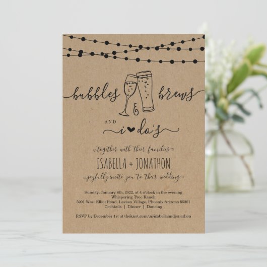 Bubble & Brews en ik zijn uitgenodigd voor bruilof Kaart (Staand voorkant)