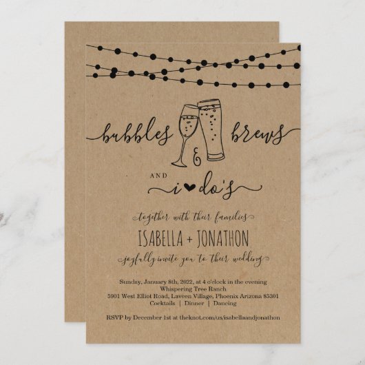 Bubble & Brews en ik zijn uitgenodigd voor bruilof Kaart (Voorkant / Achterkant)