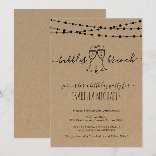 Bubble & Brunch Birthday Party Invitation Kaart (Voorkant / Achterkant)