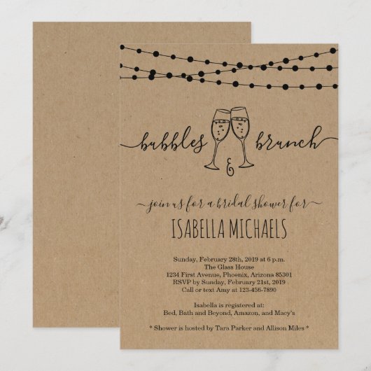 Bubble & Brunch Bridal Shower Invitation Kaart (Voorkant / Achterkant)
