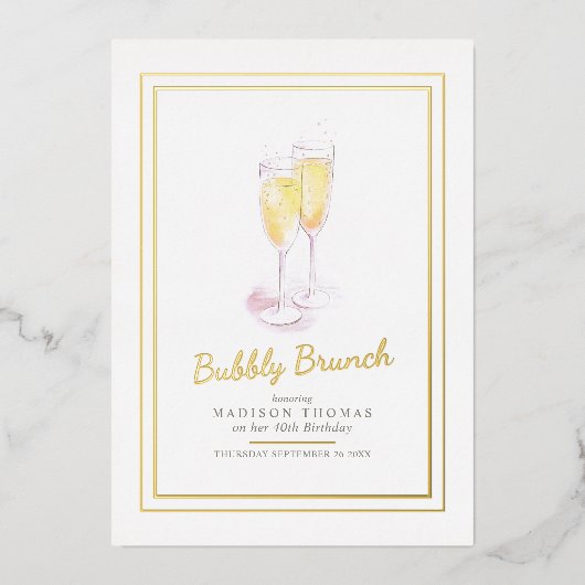 Bubble brunch champagne bubbles event 40th folie uitnodiging (Voorkant)