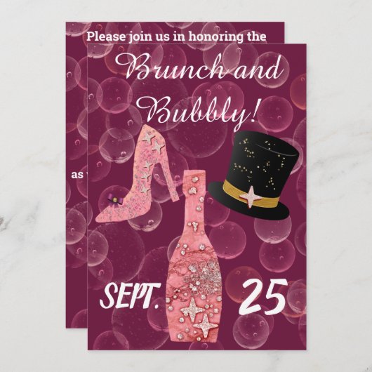 Bubble & Brunch & Glitter Roos Champagne Kaart (Voorkant / Achterkant)