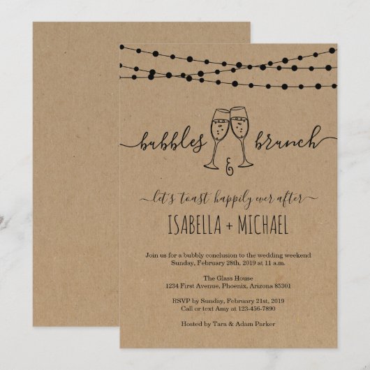 Bubble & Brunch Morning After Post Wedding Brunch Kaart (Voorkant / Achterkant)