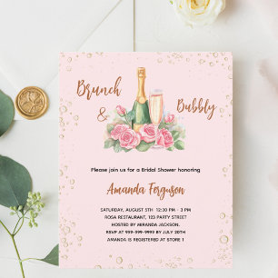 Bubble brunch roze bloemen Bruids Douche uitnodigi