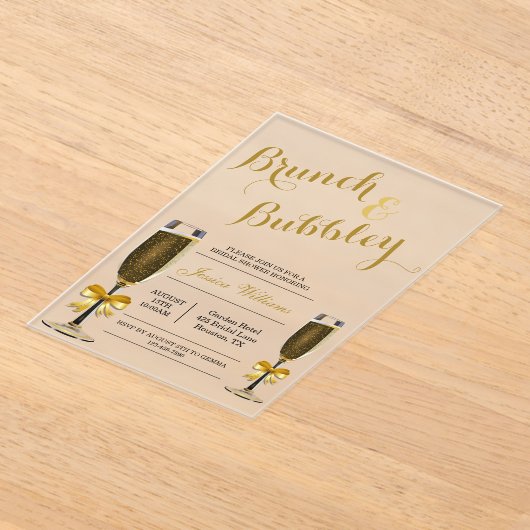 Bubble & Brunch Vrijgezellenfeest Acryl Uitnodigingen (Laagn)