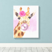 Bubble Bubblegum Flower Giraffe Canvas Afdruk (Insitu (Houten vloer))