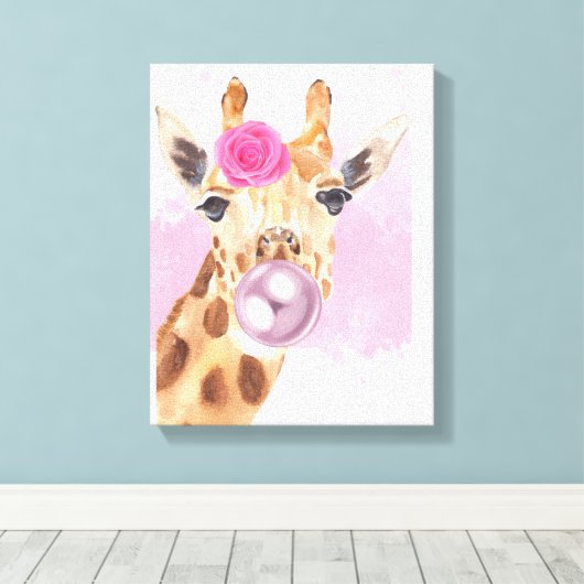 Bubble Bubblegum Flower Giraffe Canvas Afdruk (Insitu (Houten vloer))