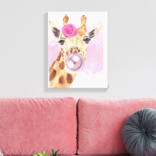 Bubble Bubblegum Flower Giraffe Canvas Afdruk (Insitu (Woonkamer))