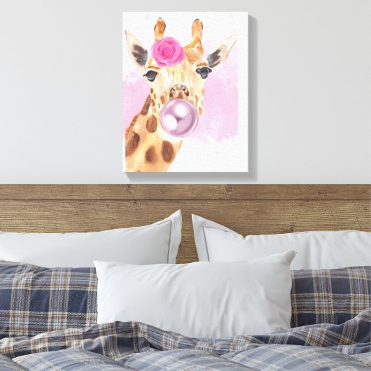 Bubble Bubblegum Flower Giraffe Canvas Afdruk (Insitu (Slaapkamer))