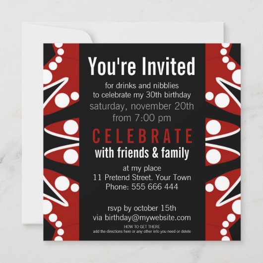 Bubble Burst Red White en Black Birthday Invitatio Kaart (Achterkant)