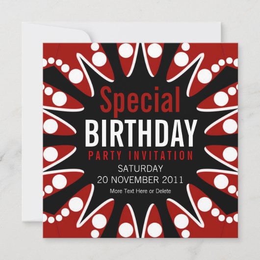 Bubble Burst Red White en Black Birthday Invitatio Kaart (Voorkant)