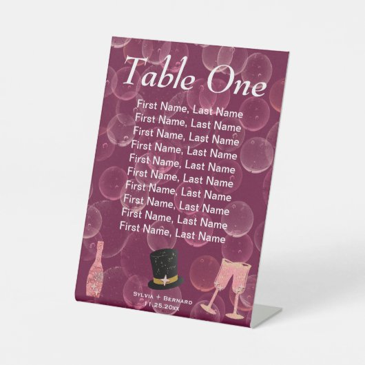 Bubble Champagne & Elegant Top Hat Table Number Reclamebord Met Voetstuk (Voorkant)