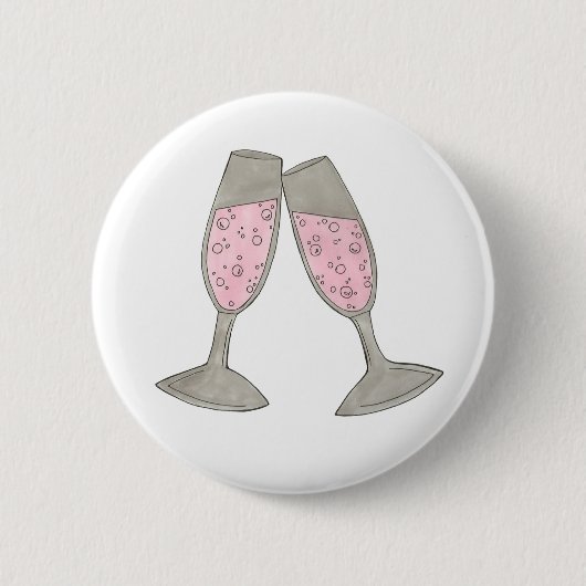 Bubble Champagne Glass Cheers Bride Wedding Party Ronde Button 5,7 Cm (Voorkant)