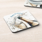 Bubble Champagne Happy Birthday Bier Onderzetter (Linkerzijde)