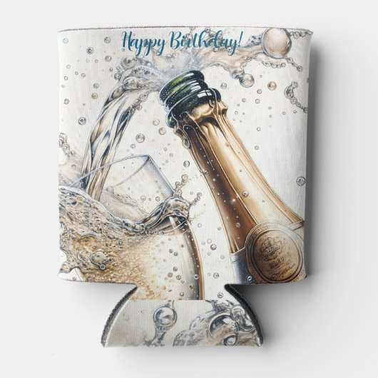 Bubble Champagne Happy Birthday Blikjeskoeler (Voorkant)