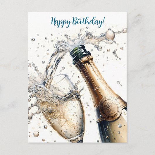 Bubble Champagne Happy Birthday Briefkaart (Voorkant)