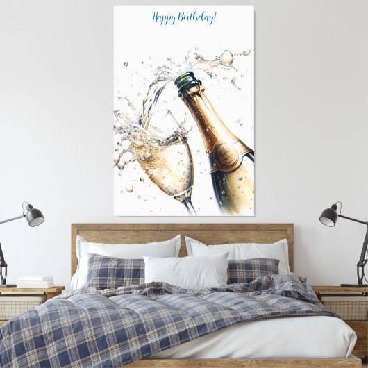Bubble Champagne Happy Birthday Canvas Afdruk (Insitu (Slaapkamer))