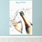 Bubble Champagne Happy Birthday Canvas Afdruk (Insitu (Houten vloer))