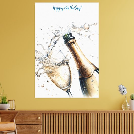 Bubble Champagne Happy Birthday Canvas Afdruk (Insitu (Woonkamer))
