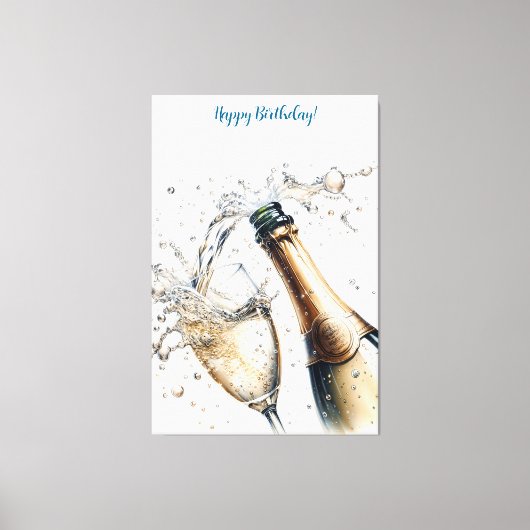 Bubble Champagne Happy Birthday Canvas Afdruk (Voorkant)