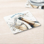 Bubble Champagne Happy Birthday Kartonnen Onderzetters (Schuin)