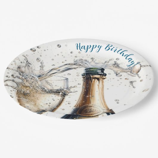 Bubble Champagne Happy Birthday Papieren Bordje (Gekanteld)