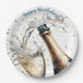 Bubble Champagne Happy Birthday Papieren Bordje (Voorkant)