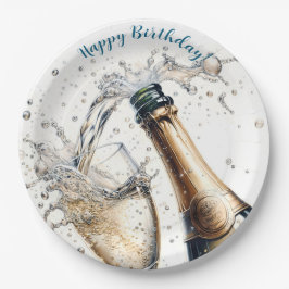 Bubble Champagne Happy Birthday Papieren Bordje