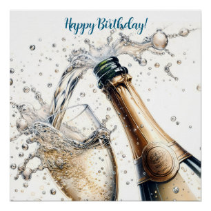 Bubble Champagne Happy Birthday Perfect Poster