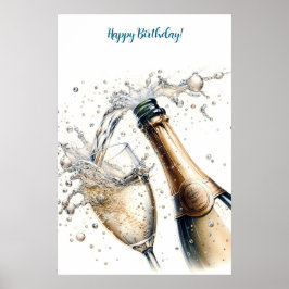 Bubble Champagne Happy Birthday Poster