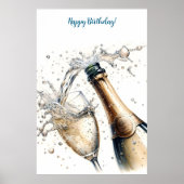 Bubble Champagne Happy Birthday Poster (Voorkant)