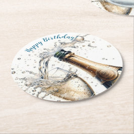Bubble Champagne Happy Birthday Ronde Kartonnen Onderzetter