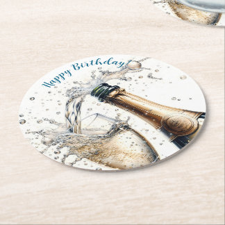 Bubble Champagne Happy Birthday Ronde Kartonnen Onderzetter