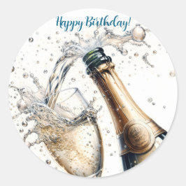 Bubble Champagne Happy Birthday Ronde Sticker