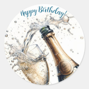 Bubble Champagne Happy Birthday Ronde Sticker