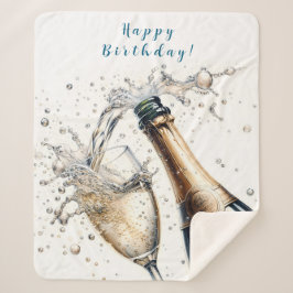 Bubble Champagne Happy Birthday Sherpa Deken