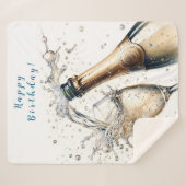 Bubble Champagne Happy Birthday Sherpa Deken (Voorkant (horizontaal))