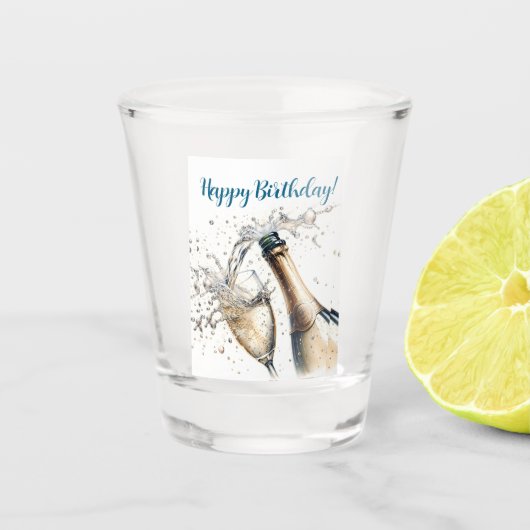 Bubble Champagne Happy Birthday Shot Glas (Voorkant)