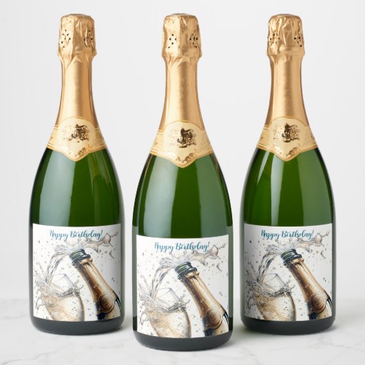 Bubble Champagne Happy Birthday Sparkling Wijnetiket (Flessen)