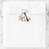 Bubble Champagne Happy Birthday Vierkante Sticker (Tas)